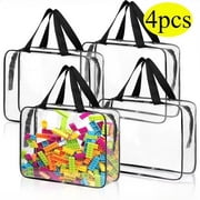 4 Pack Toy Organizer Bags, Clear PVC Waterproof Reusable with Zipper & Labels for Puzzles, Books, Board Games, Stationery Storage
