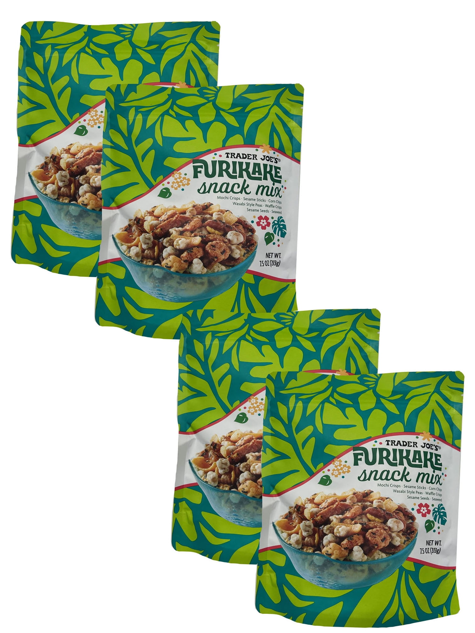 4-Pack Trader Joe's Furikake Snack Mix – Japanese-Inspired Rice Cracker & Nut Blend, 7.5 oz Bags