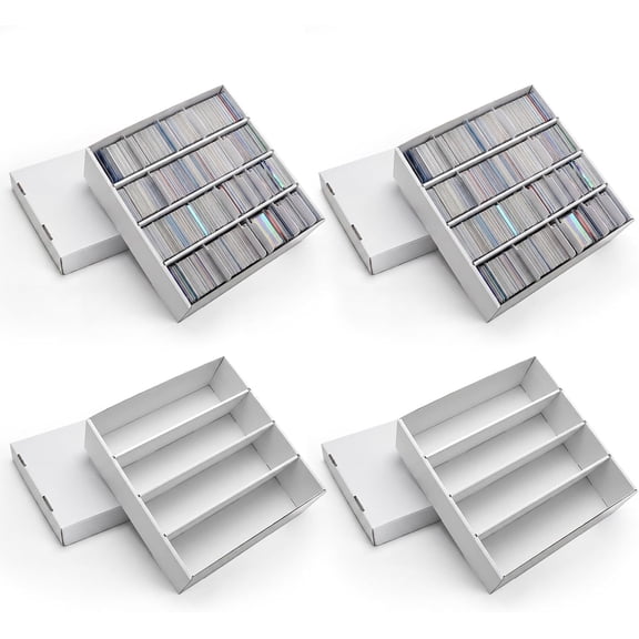 4 Pack Trading Card Storage Box, 3200 Count Cardboard Card Boxes with Dividers for Sports, MTG, TCG, Toploader, 4 Row
