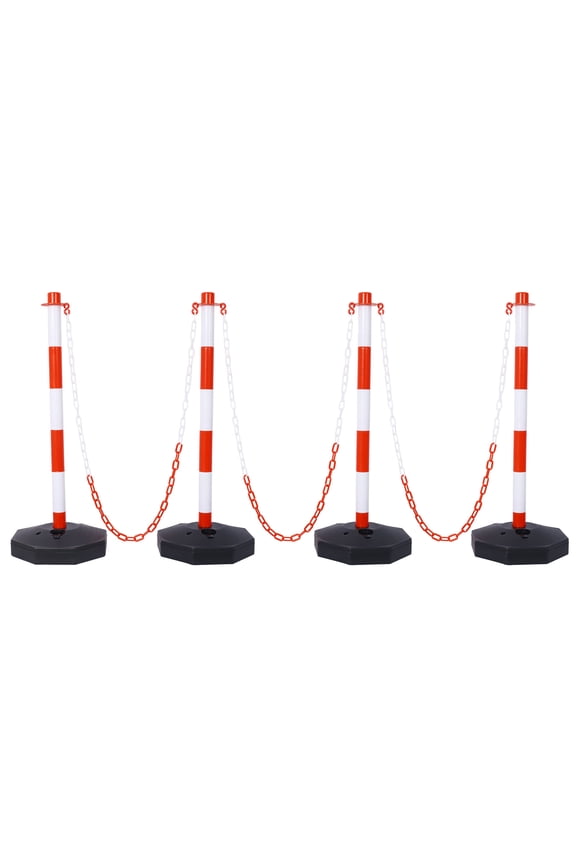 4 Pack Traffic Delineator Post Cones with Fillable Base, Adjustable Plastic Safety Barrier with 5Ft Plastic Chain, Outdoor and Indoor Crowd Control Stanchion for Traffic Control and warning W/R