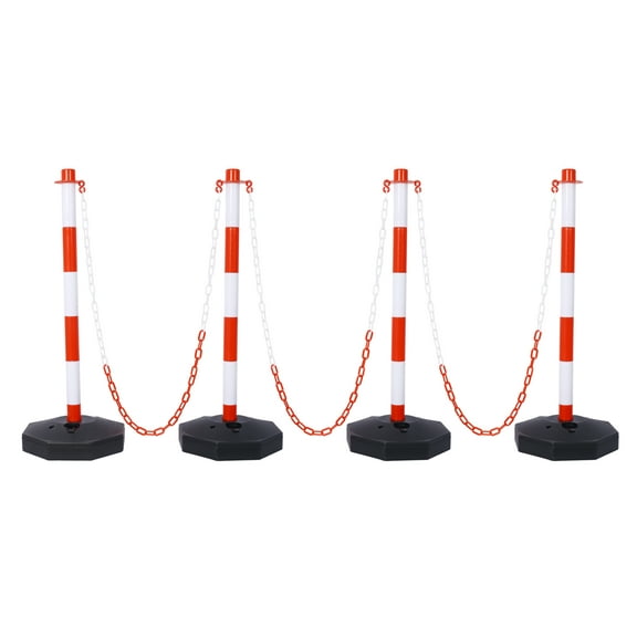 4 Pack Traffic Delineator Post Cones with Fillable Base, Adjustable Plastic Safety Barrier with 5Ft Plastic Chain, Outdoor and Indoor Crowd Control Stanchion for Traffic Control and warning W/R