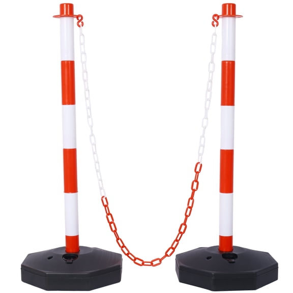 4 Pack Traffic Delineator Post Cones with Fillable Base, Adjustable Plastic Safety Barrier with 5Ft Plastic Chain, Outdoor and Indoor Crowd Control Stanchion for Traffic Control and warning W/R,