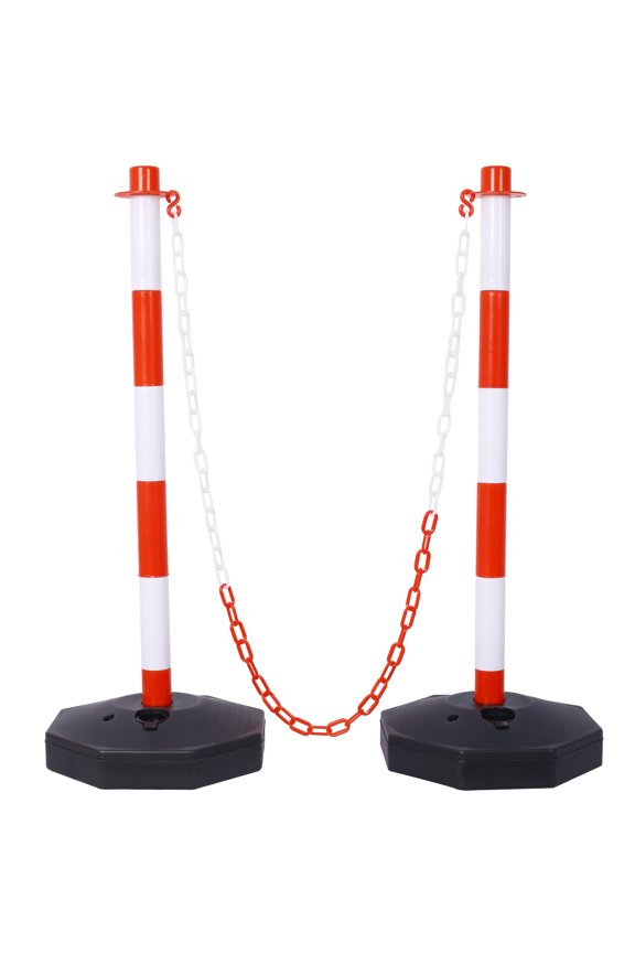 4 Pack Traffic Delineator Post Cones with Fillable Base, Adjustable Plastic Safety Barrier with 5Ft Plastic Chain, Outdoor and Indoor Crowd Control Stanchion for Traffic Control and warning W/R,