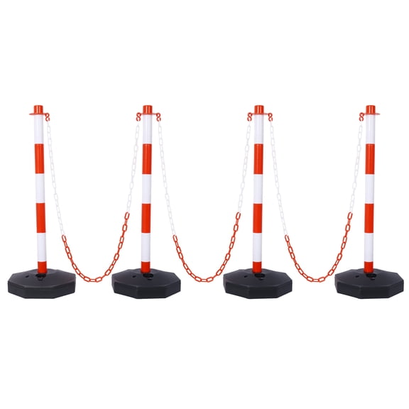 4-Pack Traffic Delineator Posts with Fillable Base & 5ft Chain, Adjustable Safety Barriers for Crowd Control, 32.6" High Visibility Cones