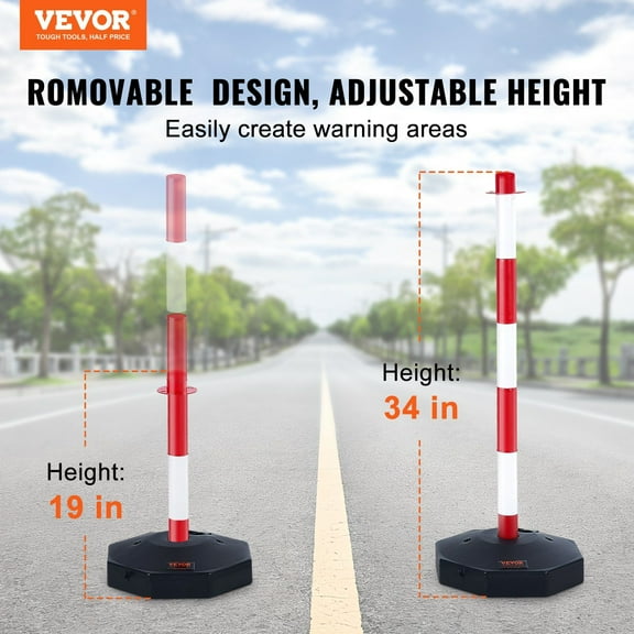 4-Pack Traffic Safety Delineators, Adjustable Height Cones with Weighted Base & 8FT Chain for Construction Zones, Parking Control (Red/White)