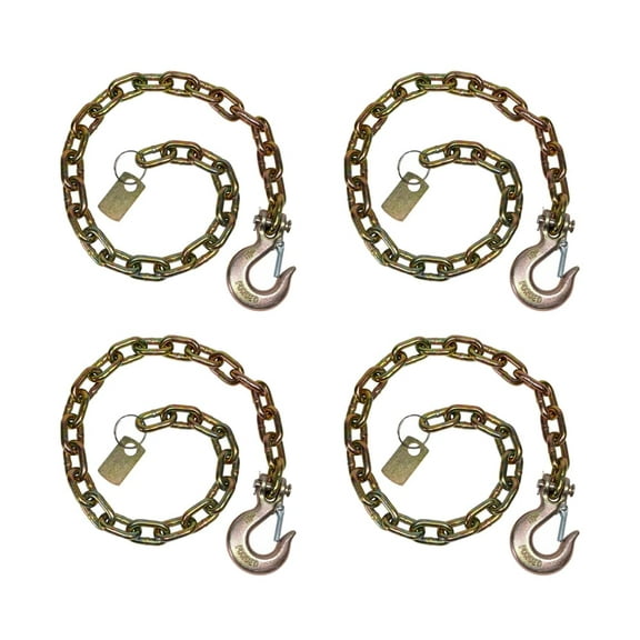 (4 Pack) Trailer Safety Chain 5/16" x 36" with Clevis Slip Hook with Latch end Fitting - 4,700 LBS WLL Grade 70 Heavy Duty Trailer Chains with Hook for Towing & Gooseneck Couplers