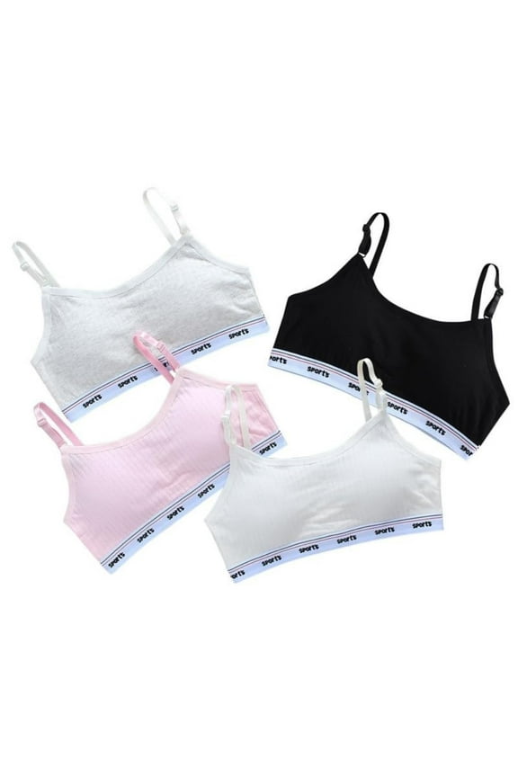 4 Pack Training Bras for Girls Cotton Bras Wireless Light Adjustable Straps Tween Bra Bras for Girls 10-16