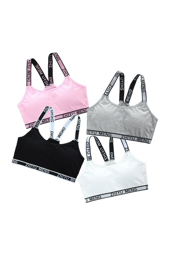 4 Pack Training Bras for Girls Cotton Bras Wireless Light Padded Training Bras for Girls Sports Bras for Girls 10-16
