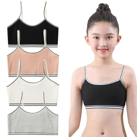 4 Pack Big Girls' Training Bra Flex Fit Seamless Cami Bralettes Girl Training Bra Teen Bras for Girls Sports Bra for Teens 6-14