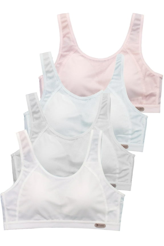 4 Pack Training Bras for Girls Mesh Breathable Sports Seamless Bra Design Padding Bras Teens Stretch Workout Vest