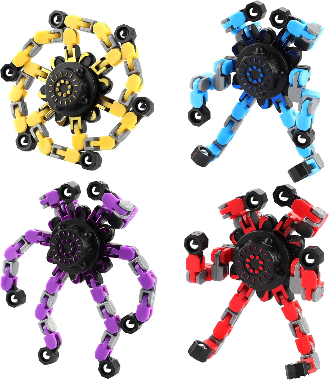 4-Pack Transformable Fidget Spinners  Easter Basket Stuffers | Stress Relief Sensory Toys for Kids & Adults, ADHD & Autism Stimulating Fingertip Gyros, Gift for Boys & Girls