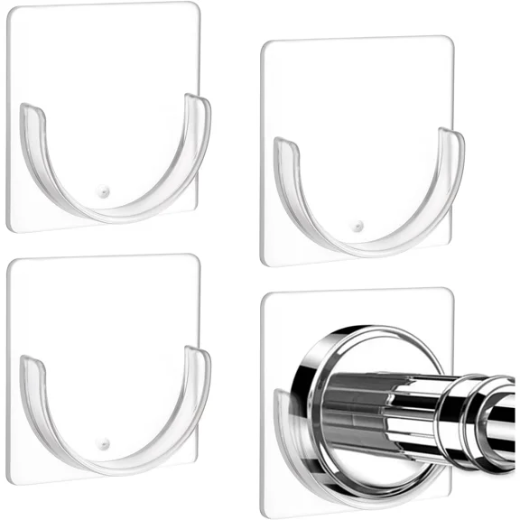 4 Pack Transparent Adhesive Shower Curtain Rod Holder No Drilling Invisible Wall Mount Tension