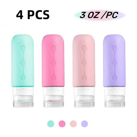 4 Pack Travel Bottles Set for Toiletries, 3oz Tsa Approved Travel Containers, Leak Proof BPA Free Silicone Travel Accessories Refillable Liquid for Shampoo Lotion