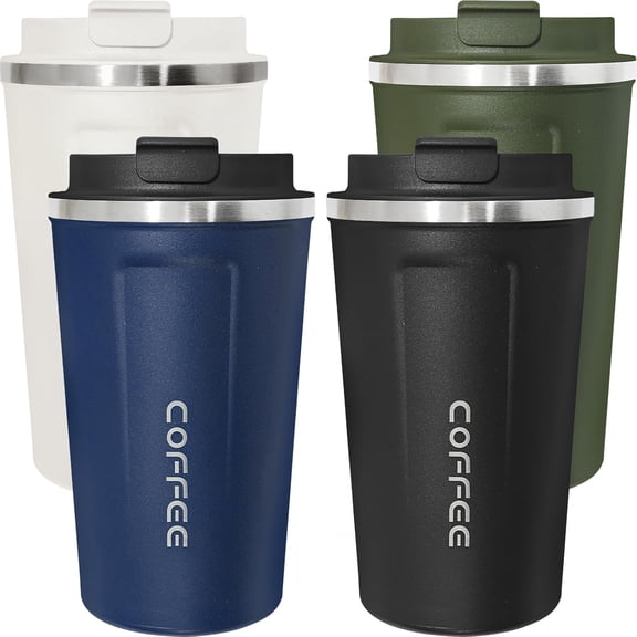 4 Pack Travel Coffee Mug 17oz Insulated Coffee Cup with Lid, Reusable Thermal Coffee Cup Stainless Steel Coffee Tumbler to Keep Hot & Cold Drinks for Car, Daily, Travel and Gifts, Multicolor