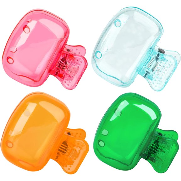 4 Pack Travel Toothbrush Head Covers Toothbrush Protector Cap Brush Pod Case Protective Portable Plastic Clip for Household Travel, Bathroom, School, Camping, Business (Green, Teal, Orange, Pink)
