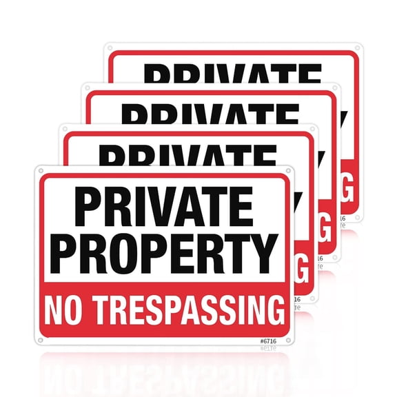 4 Pack No Trespassing Signs Private Property, Metal 24 Hour Video Surveillance Signs for Home and Outdoor, Aluminum 7*10 inchs, Warning Signs for Property,Security Camera Sign for Yard and Home (8617)
