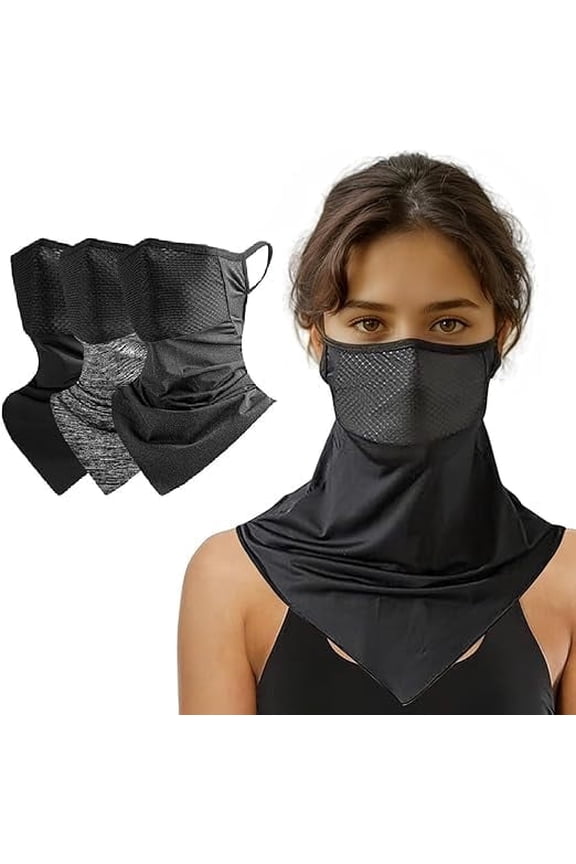 4 Pack Triangular Hanging Ear Mask, Summer Sun Protection Cycling Face Cover Ice Silk Mask, Neck Gaiter Bandana for Outdoor(Black or Gray)
