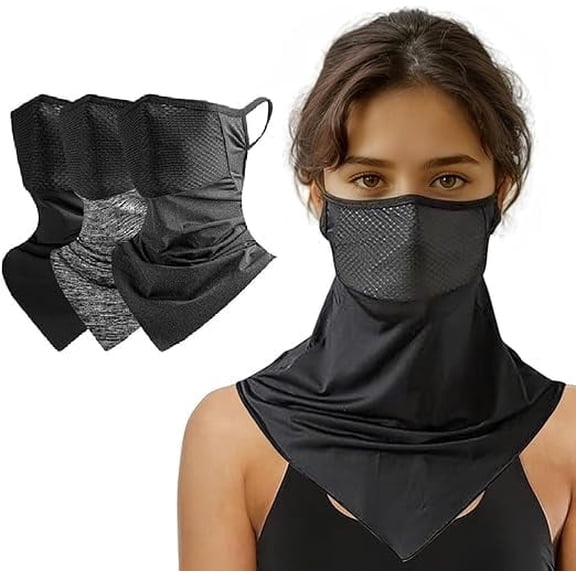 4 Pack Triangular Hanging Ear Mask, Summer Sun Protection Cycling Face Cover Ice Silk Mask, Neck Gaiter Bandana for Outdoor(Black or Gray)