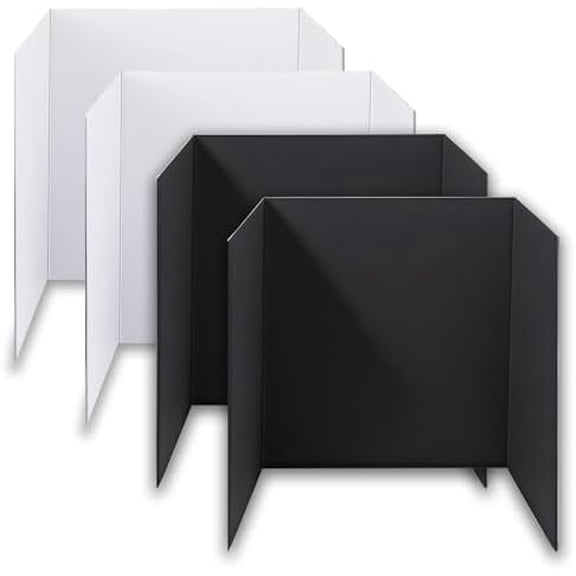 4-Pack Trifold Display Boards, Black+White 24 x 16 Inches Tri-Fold Corrugated Presentation Boards for Classroom Projects, Science Fairs, Business Events, and Exhibits