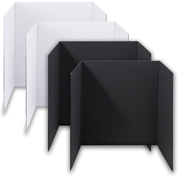 4-Pack Trifold Display Boards, Black+White 24 x 16 Inches Tri-Fold Corrugated Presentation Boards for Classroom Projects, Science Fairs, Business Events, and Exhibits