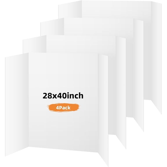 LAVFOX 4-Pack Large Trifold Display Board, 28x40" White Project Presentation Boards for Science Fairs and Trade Shows