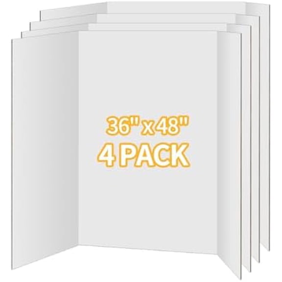 4 Pack Trifold Poster Board 36"x48" - White Foldable Corrugated Display Board, Tri fold Presentation Board, Extra Large Project Boards for School Projects, Science Fair, Graduation Exhibitions