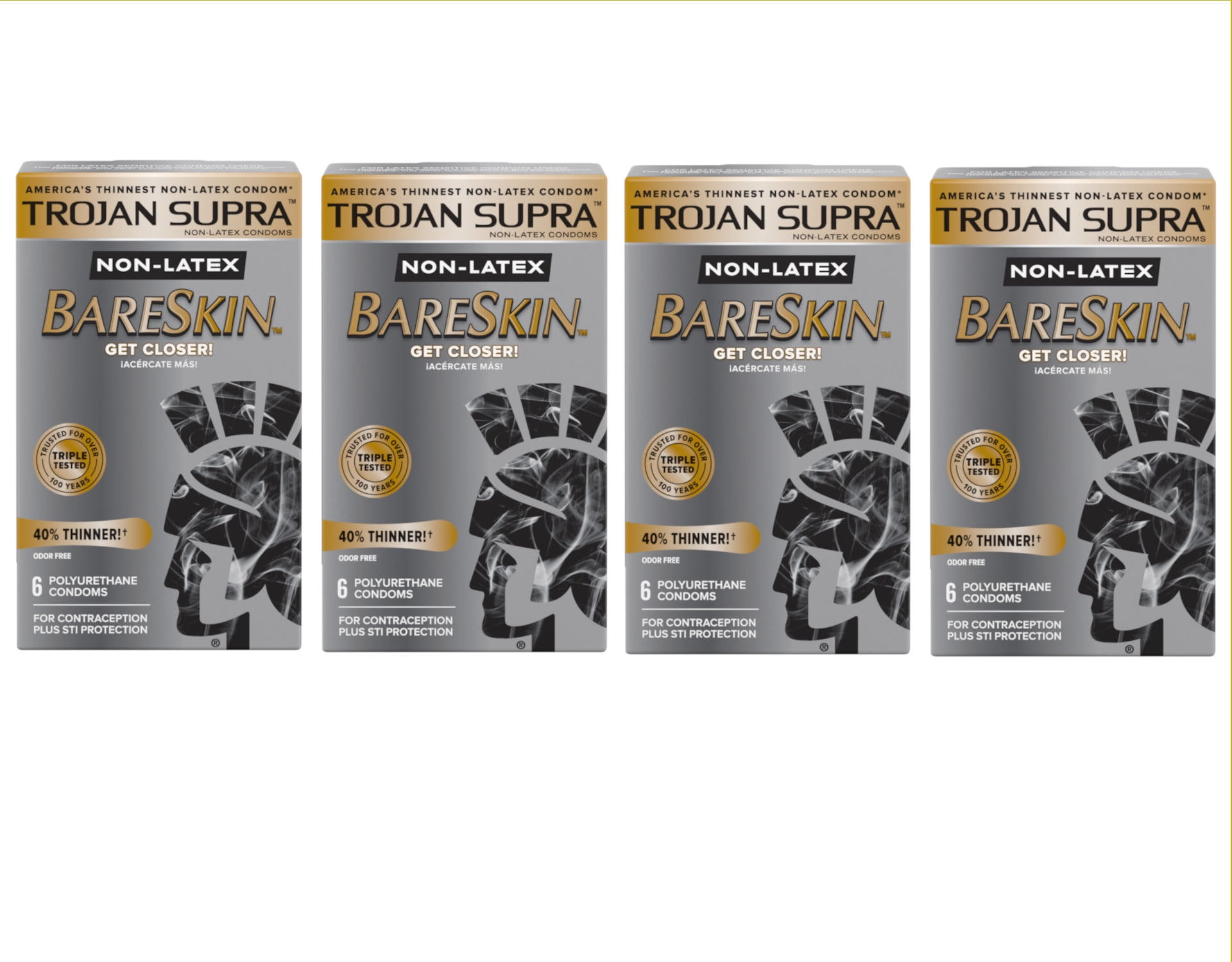 4 Pack Trojan Supra Americas Thinnest Non-latex Bareskin Condoms 6