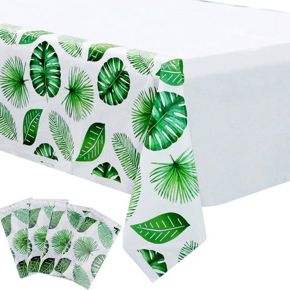 4 Pack Tropical Palm Leaf Tablecloths - 86.6’’x51.2’’ Disposable Plastic Hawaiian Luau Tablecloths, for Hawaiian Luau Party Decorations, Jungle Safari Theme Party, Summer Beach Kids Birthday Supplies