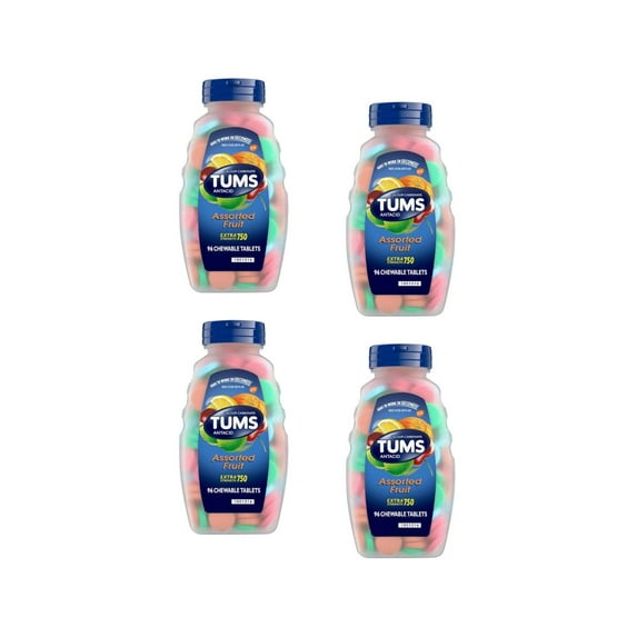 4 Pack - Tums Extra Strength Heartburn Relief Chewable Antacid Tablets, Fruit, 96 Count