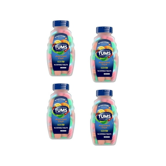 4 Pack - Tums Extra Strength Heartburn Relief Chewable Antacid Tablets, Fruit, 96 Count