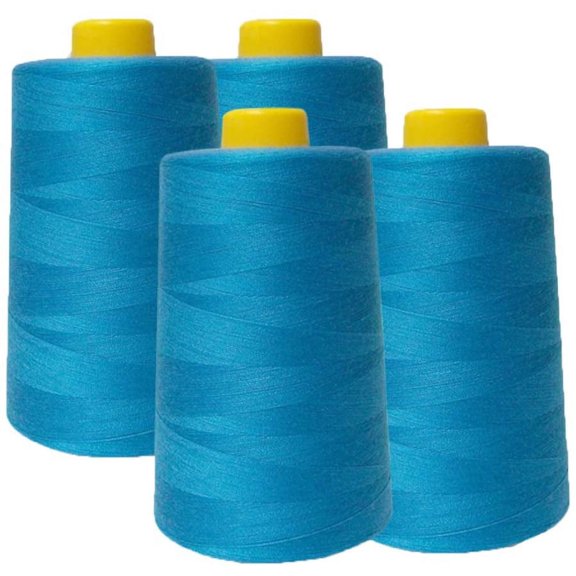 4-Pack Turquoise All Purpose Sewing Thread Cones (6000 Yards Each) of High Tensile Polyester Thread Spools for Sewing, Quilting, Serger Machines, Overlock, Merrow & Hand Embroidery.