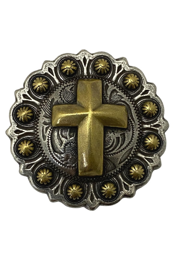 4 Pack Two Toned Christian Cross Berry Gold Screw Back Concho - 1 3/4"