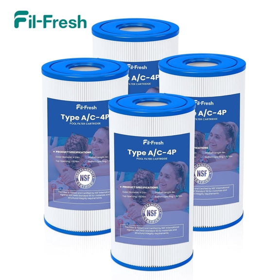 Fil-fresh 4 Pack Type A or C Reusable Pool Filter for Intex, Bestway, Summer Waves Above Ground Pool Pump, Upgrade Version