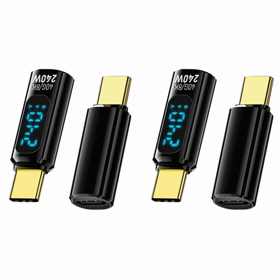 4 Pack Type C Adapter with Digital Display, PD 240W USB-C Male to Female Connector Support Voltage, Current LED Display