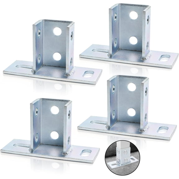 4 Pack U Post Base, 2 Slotted Hole Strut Mounts for 1-5/8'' Square Single Channel, Heavy Duty Galvanized Steel Fence Ground Mounting Brackets for Rack Mount Track System