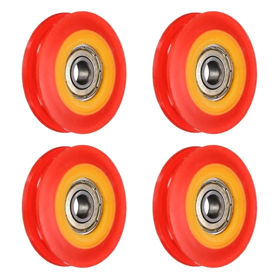 4 Pack U Type Groove Plastic Guide Bearing 8x45x11mm, U Type Pulley Roller, (Red)