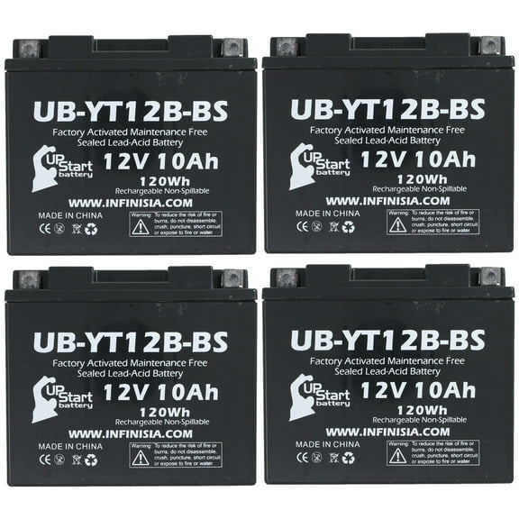 4-Pack UB-YT12B-BS Battery Replacement for 2006 Triumph Speedmaster 865 CC Motorcycle - Factory Activated, Maintenance Free, Motorcycle Battery - 12V, 10AH, UpStart Battery Brand