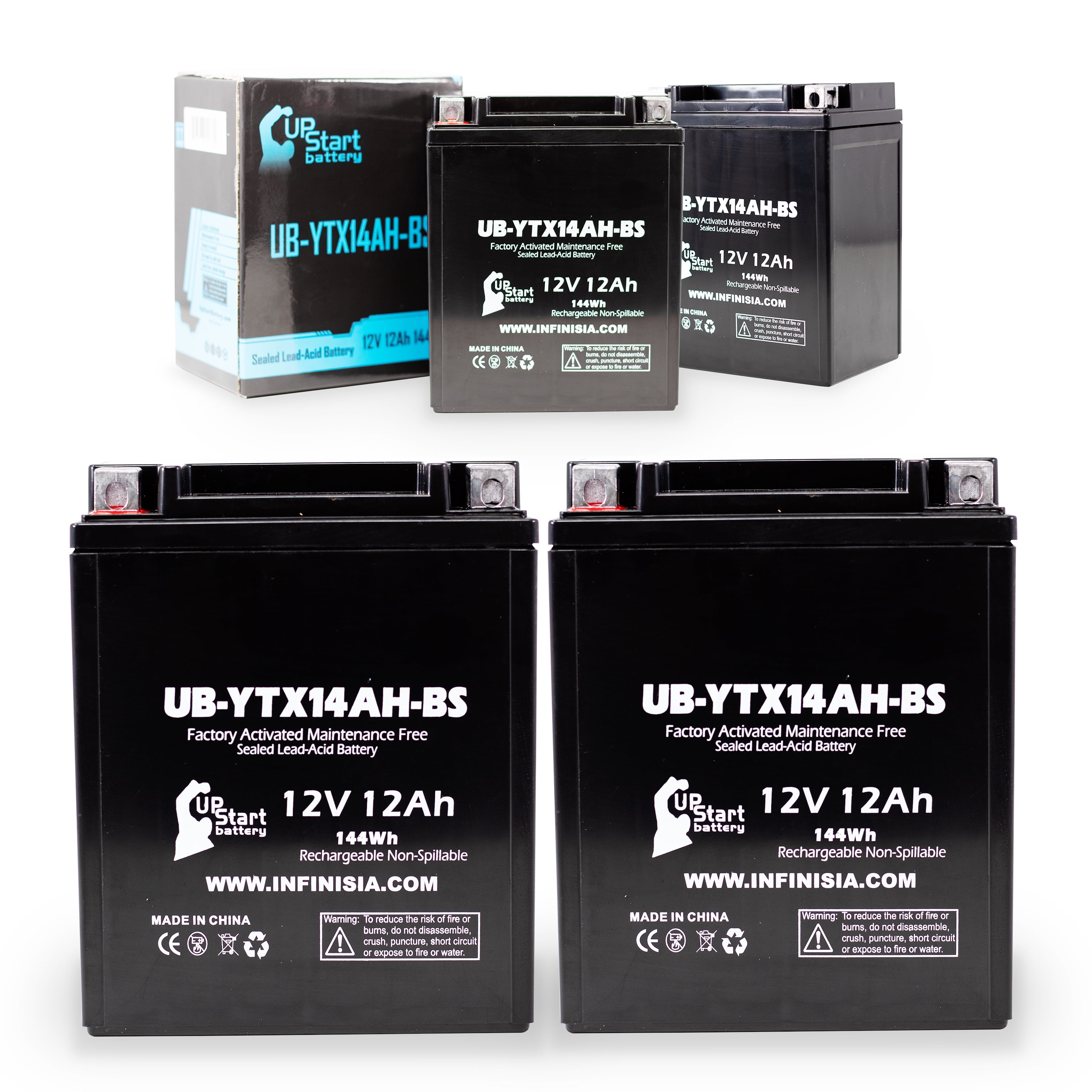 4-Pack UB-YTX14AH-BS Battery Replacement for 2004 Polaris Sportsman HO 500 CC ATV - Factory Activated, Maintenance Free, Motorcycle Battery - 12V, 12AH, UpStart Battery Brand