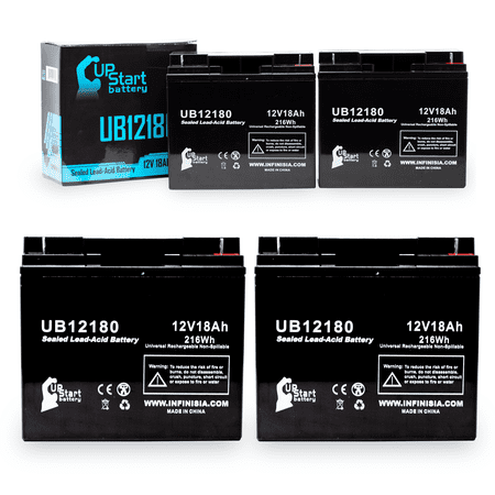 4-Pack UB12180 Universal Sealed Lead Acid Battery (12V, 18Ah, T4 Terminal, AGM, SLA) Replacement - Compatible With APC SMART UPS 1500, SMART-UPS 3000, RBC7, SMART-UPS 1400, SUA1500, RBC43, 1000XL