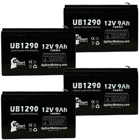 4-Pack UB1290 Universal Sealed Lead Acid Battery (12V, 9Ah, F1 Terminal, AGM, SLA) Replacement - Compatible With Yuasa NP7-12, APC RBC2, CYBERPOWER CP1500AVRLCD, CP1000AVRLCD, CP1350AVRLCD