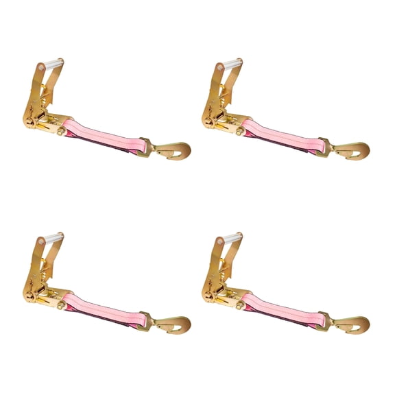 4 Pack USA Heavy Duty 2" Ratchet Replacement Fixed Short End Strap w/ Twisted Snap Hook, Pink