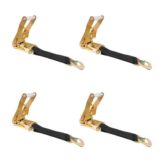 4 Pack USA Heavy Duty 2" Ratchet Tie Down Replacement Short Fixed End Strap w/Snap Hook, Black