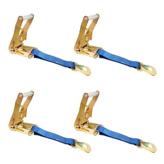 4 Pack USA Heavy Duty 2" Ratchet Tie Down Replacement Short Fixed End Strap w/Snap Hook, Blue