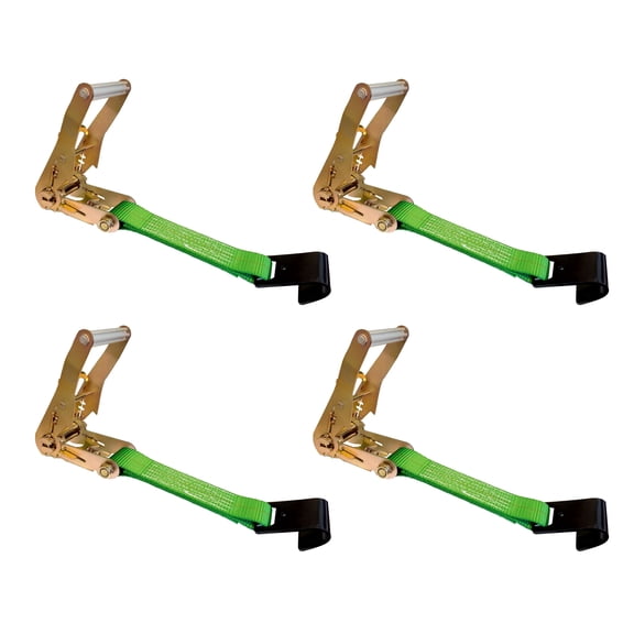 4 Pack USA Heavy Duty 2" Tie Down Ratchet Replacement Fixed Short End Strap w/Flat Hook, Green
