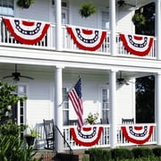 4 Pack USA Pleated Fan Bunting Flags 1.5x3 Ft Large American Patriotic Half Circle Banner, Outdoor US Flag Porch Fence Railing Decoration, Red White Blue Independence Day 4th of July Memorial Day