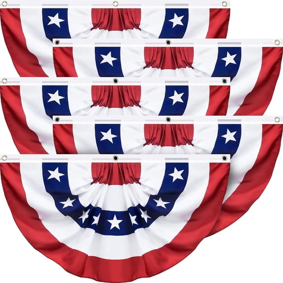 4 Pack USA Pleated Fan Flag 1.5x3 Feet - American Bunting Half Fan Banner for 4th of July, Memorial Day, Independence Day Outdoor Patriotic Decor