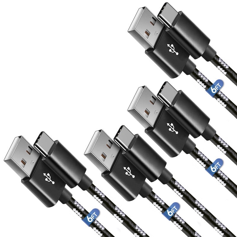 4 Pack USB-A to USB-C Fast Charger Type C Charging & Data Cable Compatible with iPhone 17 16 15 Pro Max Plus Air, Samsung Galaxy S26 S25 S24 Ultra, Pixel, iPad Pro, Universal (6ft, Black) by TTech