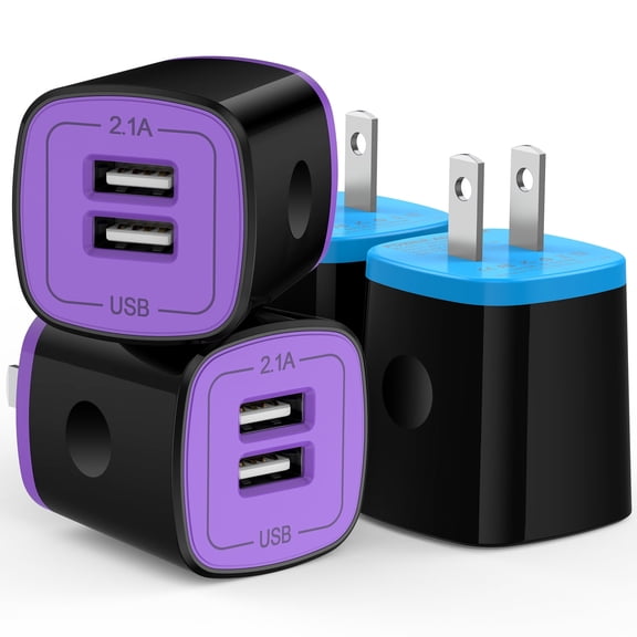 4 Pack USB C Block Wall Charger Block Hootek 2.1A Dual Port USB C Charger Block Type C Charger Fast Charger Android Charger Plug Brick Cube Charger Box Fast Charging Block for Samsung, Blue+Purple