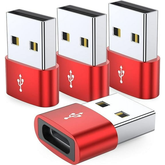 4 Pack USB C Female to USB Male Adapter, Type C to USB A Charger Cable Converter,Compatible with iPhone 11/12/13/14/15 Plus Pro Max,iPad Pro Air 4 Mini 6,Samsung Galaxy S24 S23 S22 S21,Pixel XL,Red