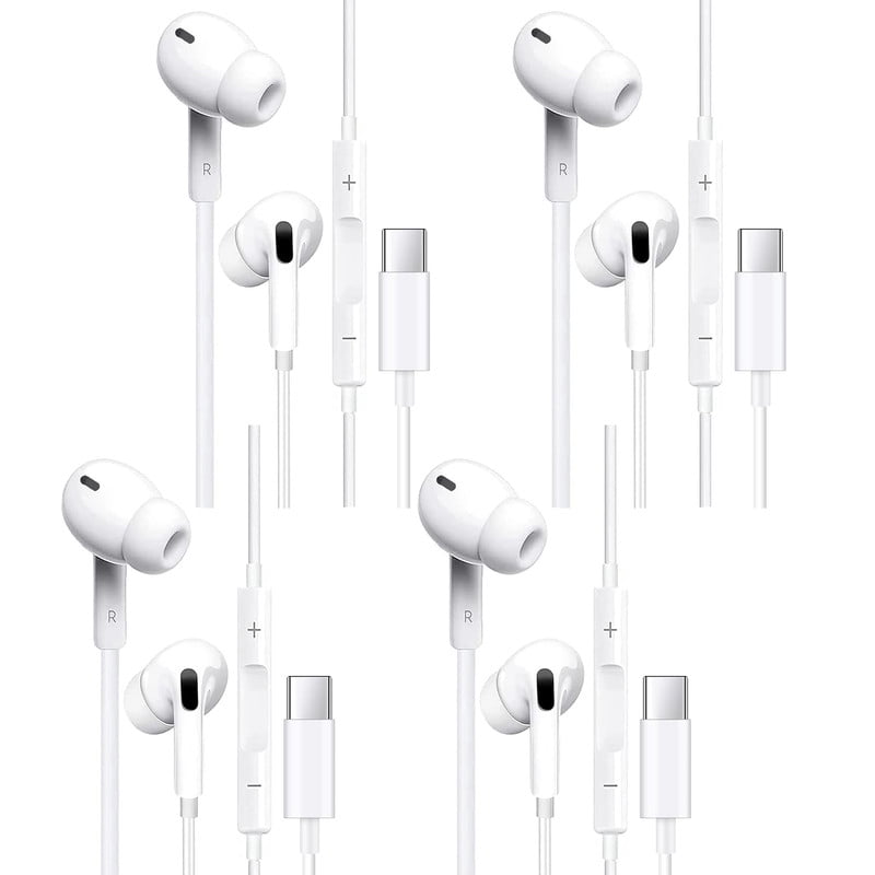 4 Pack USB C Headphones, Type C Earbuds Wired for iPhone 15 Pro Max / 15 Pro / 15 Plus Earphones with Microphone & Volume Control Stereo Noise Isolating Compatible with Samsung and All Type C, Afflux